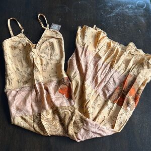 Cream and Tan Maxi Dress with Elegant Silhouette